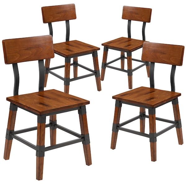 Flash Furniture Rustic Antique Walnut Industrial Wood Dining Chair, PK4 - 4-XU-DG-W0236-GG