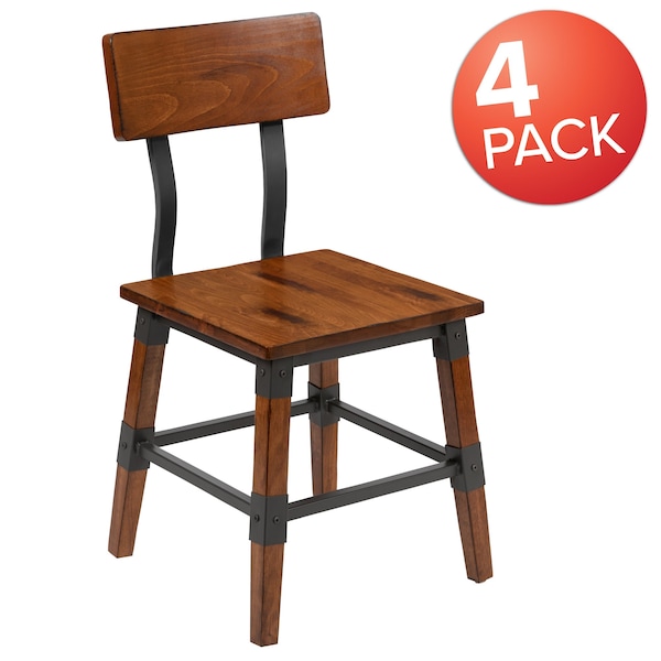 Flash Furniture Rustic Antique Walnut Industrial Wood Dining Chair, PK4 - 4-XU-DG-W0236-GG