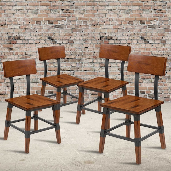 Flash Furniture Rustic Antique Walnut Industrial Wood Dining Chair, PK4 - 4-XU-DG-W0236-GG