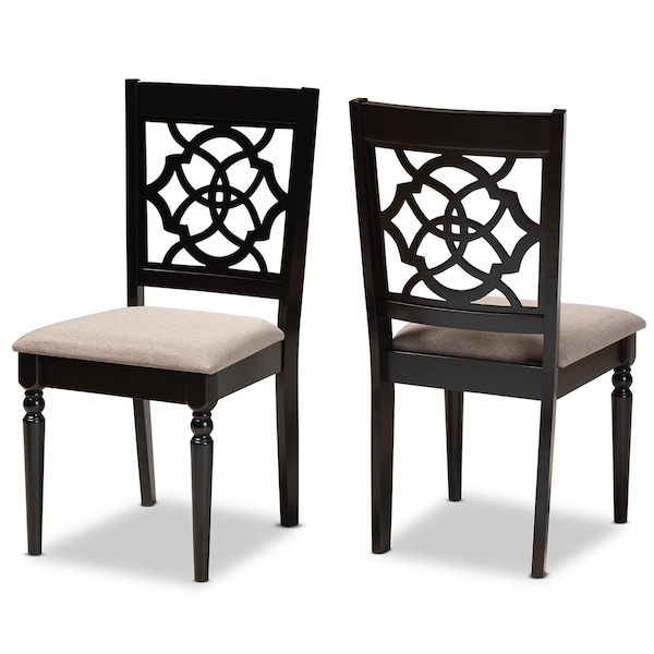 Baxton Studio Renaud Sand Upholstered and Espresso Wood 2-Piece Dining Chair Set - 165-10535