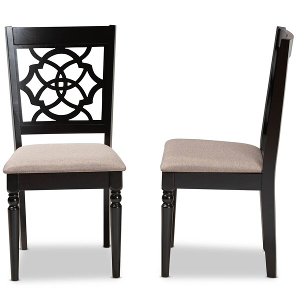 Baxton Studio Renaud Sand Upholstered and Espresso Wood 2-Piece Dining Chair Set - 165-10535