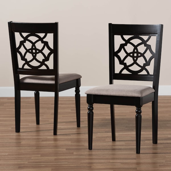 Baxton Studio Renaud Sand Upholstered and Espresso Wood 2-Piece Dining Chair Set - 165-10535