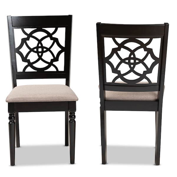Baxton Studio Renaud Sand Upholstered and Espresso Wood 2-Piece Dining Chair Set - 165-10535