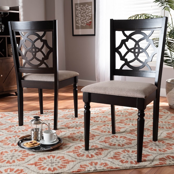 Baxton Studio Renaud Sand Upholstered and Espresso Wood 2-Piece Dining Chair Set - 165-10535