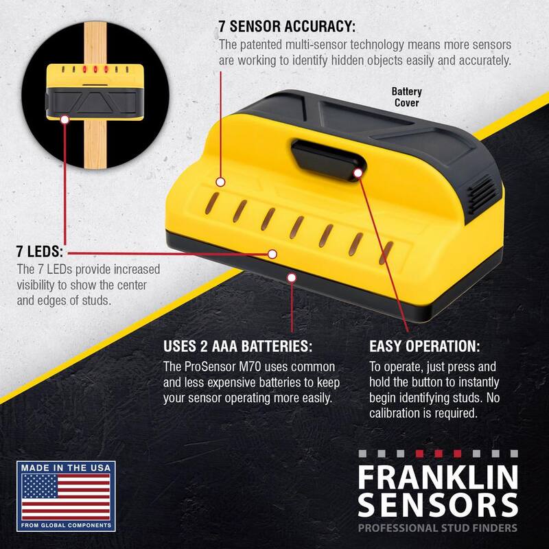 Franklin Sensors ProSensor M70 Full Width Center and Edge Stud Finder with 7-Sensors, Wood and Metal Stud Detector/Wall Scanner - FSM7002HD