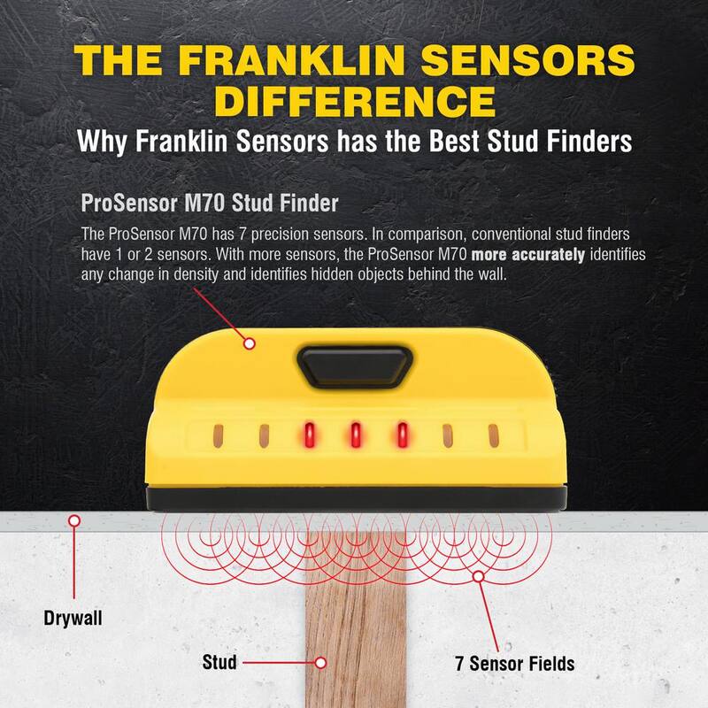 Franklin Sensors ProSensor M70 Full Width Center and Edge Stud Finder with 7-Sensors, Wood and Metal Stud Detector/Wall Scanner - FSM7002HD