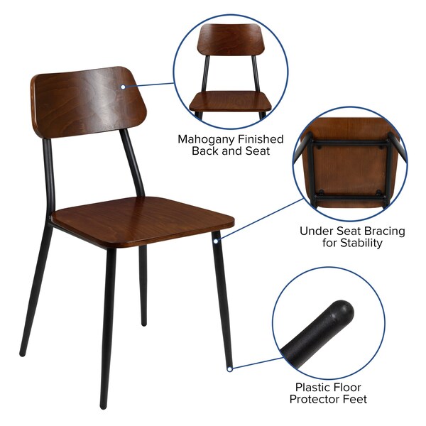 Flash Furniture Lincoln Industrial Dining Chair with Gunmetal Steel Frame and Rustic Wood Seat, Set of 2 - 2-XU-DG-60725-GG