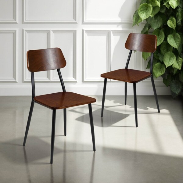 Flash Furniture Lincoln Industrial Dining Chair with Gunmetal Steel Frame and Rustic Wood Seat, Set of 2 - 2-XU-DG-60725-GG