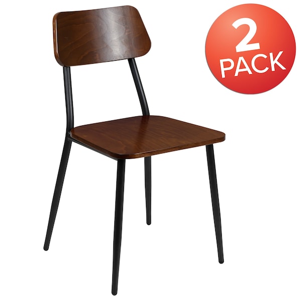 Flash Furniture Lincoln Industrial Dining Chair with Gunmetal Steel Frame and Rustic Wood Seat, Set of 2 - 2-XU-DG-60725-GG