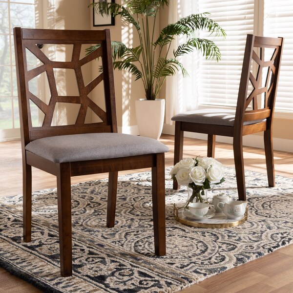 Baxton Studio Abilene Grey Upholstered and Walnut Brown Finished Dining Chair, PK2 - 149-8963