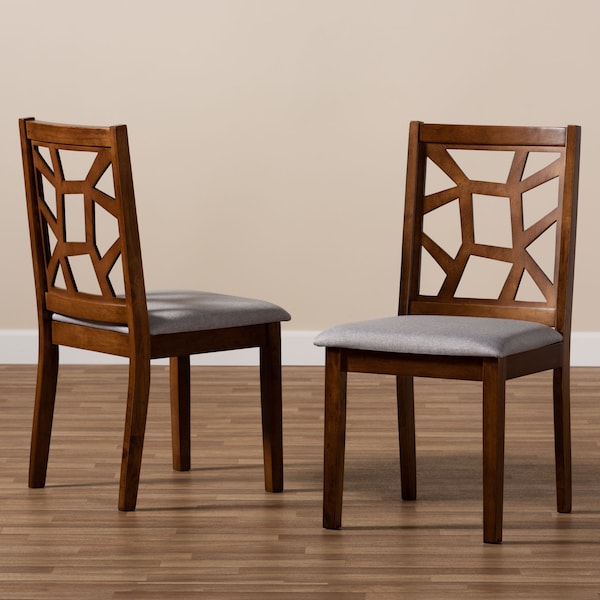 Baxton Studio Abilene Grey Upholstered and Walnut Brown Finished Dining Chair, PK2 - 149-8963