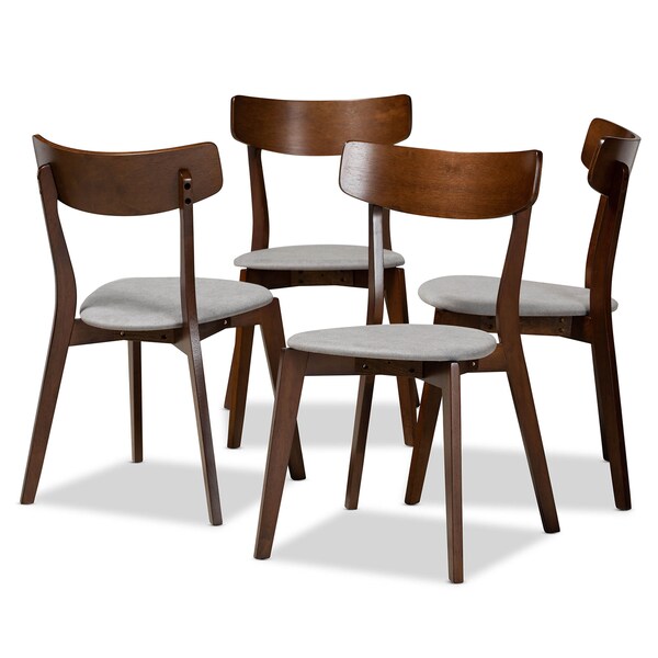 Baxton Studio Iora Light Grey Upholstered and Walnut Wood 4-Piece Dining Chair Set - 168-10814