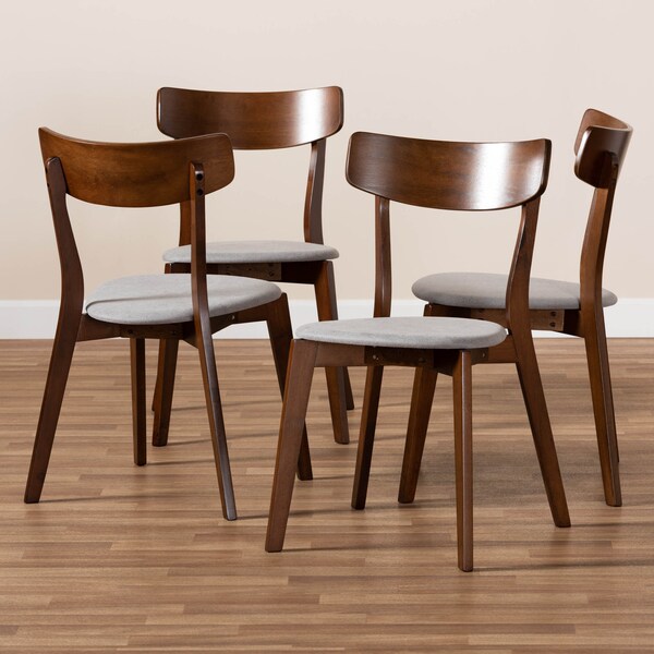 Baxton Studio Iora Light Grey Upholstered and Walnut Wood 4-Piece Dining Chair Set - 168-10814