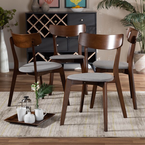 Baxton Studio Iora Light Grey Upholstered and Walnut Wood 4-Piece Dining Chair Set - 168-10814