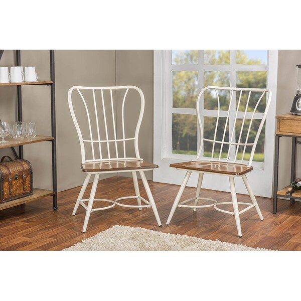 Baxton Studio Longford "Dark-Walnut" Wood and White Metal Vintage Dining Chair, PK2 - 113-6133