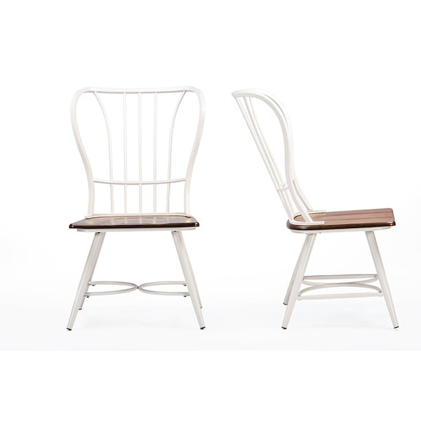 Baxton Studio Longford "Dark-Walnut" Wood and White Metal Vintage Dining Chair, PK2 - 113-6133