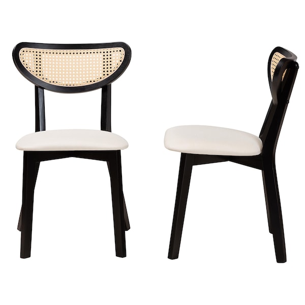 Baxton Studio Dannell Mid-Century Modern Cream Fabric and Black Finished Wood 2-Piece Dining Chair Set, PR - 236-2PC-13298-ZORO