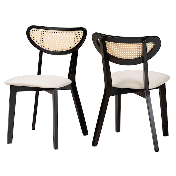 Baxton Studio Dannell Mid-Century Modern Cream Fabric and Black Finished Wood 2-Piece Dining Chair Set, PR - 236-2PC-13298-ZORO