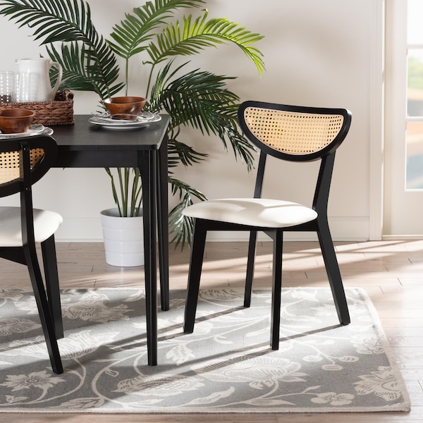 Baxton Studio Dannell Mid-Century Modern Cream Fabric and Black Finished Wood 2-Piece Dining Chair Set, PR - 236-2PC-13298-ZORO