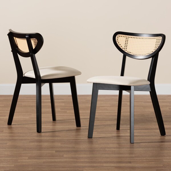 Baxton Studio Dannell Mid-Century Modern Cream Fabric and Black Finished Wood 2-Piece Dining Chair Set, PR - 236-2PC-13298-ZORO