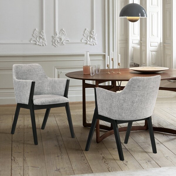 Armen Living Renzo Light Gray Fabric and Black Wood Dining Side Chairs - Set of 2 - LCRESIBLGR