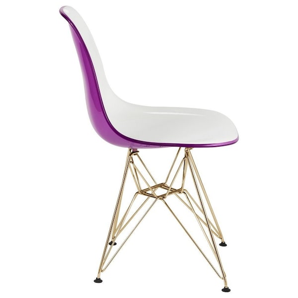 Leisuremod Cresco Molded 2-Tone Eiffel Dining Side Chair with Gold Base, White Purple - CR19WPRG