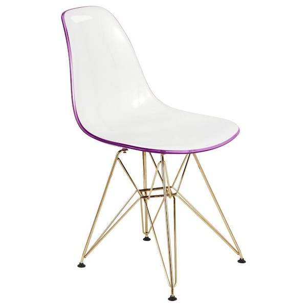 Leisuremod Cresco Molded 2-Tone Eiffel Dining Side Chair with Gold Base, White Purple - CR19WPRG