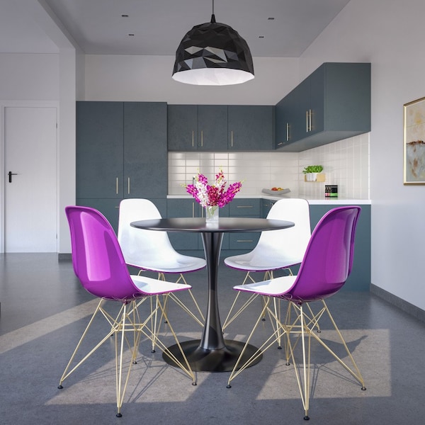 Leisuremod Cresco Molded 2-Tone Eiffel Dining Side Chair with Gold Base, White Purple - CR19WPRG