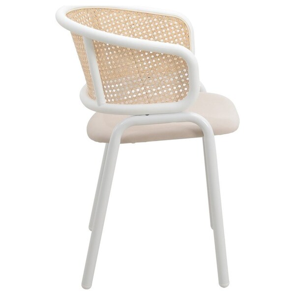 Leisuremod Ervilla Dining Chair with White Powder Coated Steel Legs and Wicker Back, Beige, 2PK - ECW-20BG2