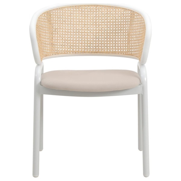 Leisuremod Ervilla Dining Chair with White Powder Coated Steel Legs and Wicker Back, Beige, 2PK - ECW-20BG2