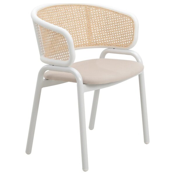 Leisuremod Ervilla Dining Chair with White Powder Coated Steel Legs and Wicker Back, Beige, 2PK - ECW-20BG2