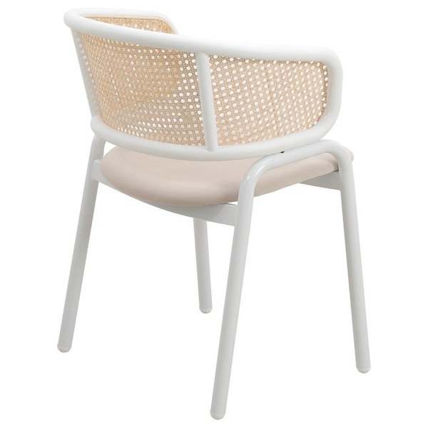 Leisuremod Ervilla Dining Chair with White Powder Coated Steel Legs and Wicker Back, Beige, 2PK - ECW-20BG2