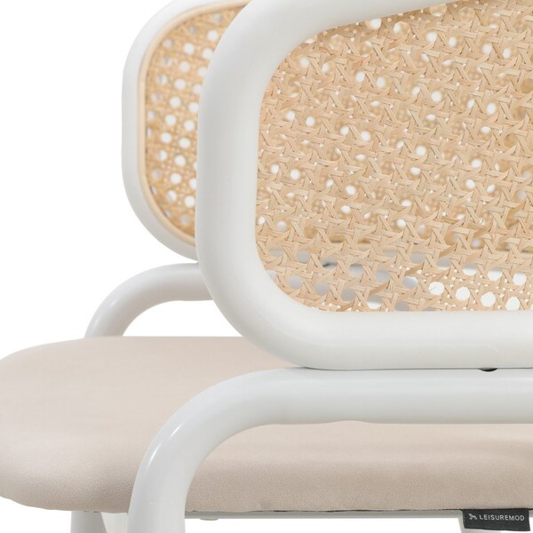 Leisuremod Ervilla Dining Chair with White Powder Coated Steel Legs and Wicker Back, Beige, 2PK - ECW-20BG2