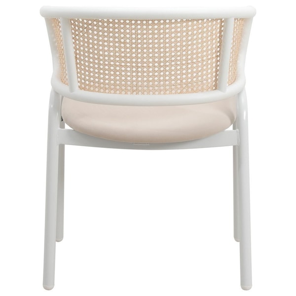 Leisuremod Ervilla Dining Chair with White Powder Coated Steel Legs and Wicker Back, Beige, 2PK - ECW-20BG2