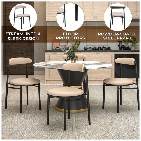 Leisuremod Lume Modern Dining Side Chair in Polyester with Black Steel Frame in Dark Taupe, 4PK - LC20DTP4