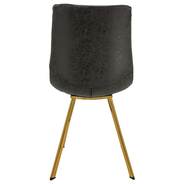 Leisuremod Markley Modern Leather Dining Chair with Gold Legs, Charcoal Black, 2PK - MCG18BL2