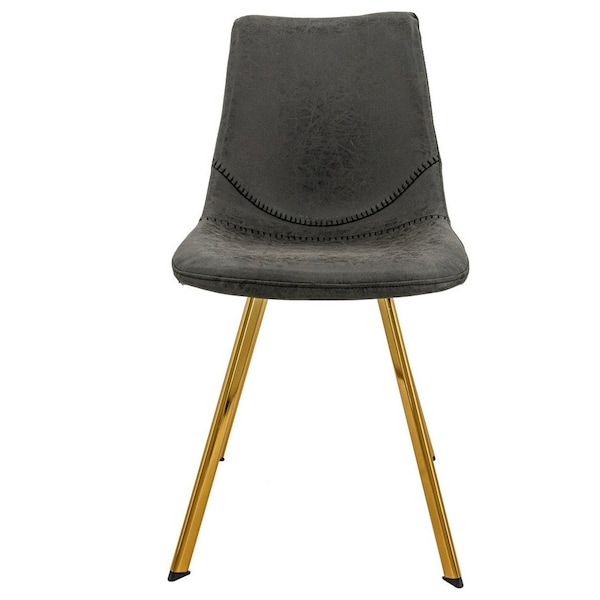 Leisuremod Markley Modern Leather Dining Chair with Gold Legs, Charcoal Black, 2PK - MCG18BL2