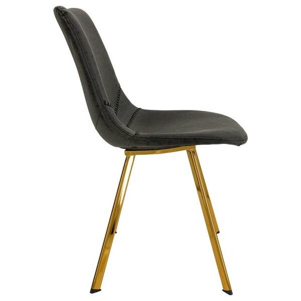Leisuremod Markley Modern Leather Dining Chair with Gold Legs, Charcoal Black, 2PK - MCG18BL2