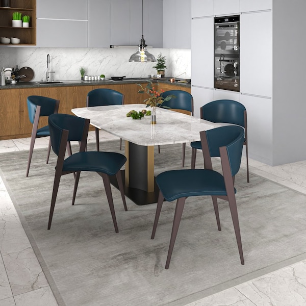 Leisuremod Aspen Modern Leather Dining Side Chair with Iron Legs in Blue - AC51BU