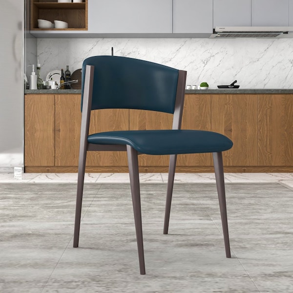 Leisuremod Aspen Modern Leather Dining Side Chair with Iron Legs in Blue - AC51BU