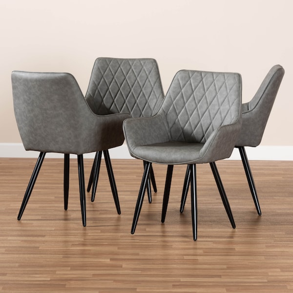 Baxton Studio Astrid Grey Upholstered and Black Metal 4-Piece Dining Chair Set - 171-10794