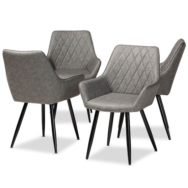 Baxton Studio Astrid Grey Upholstered and Black Metal 4-Piece Dining Chair Set - 171-10794