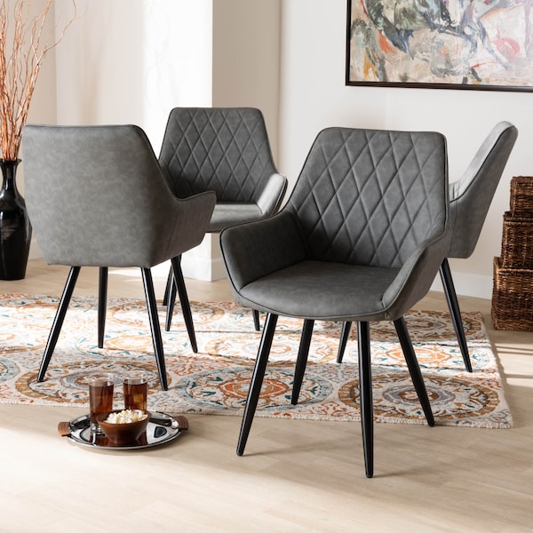 Baxton Studio Astrid Grey Upholstered and Black Metal 4-Piece Dining Chair Set - 171-10794