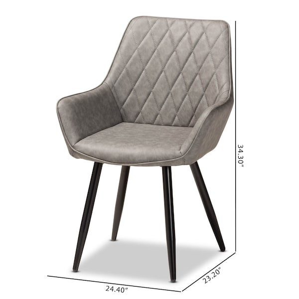 Baxton Studio Astrid Grey Upholstered and Black Metal 4-Piece Dining Chair Set - 171-10794