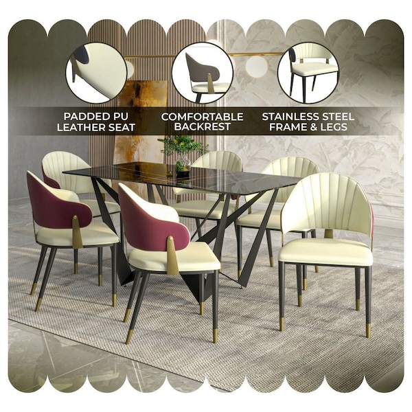 Leisuremod Aria Modern Dining Chair in Leather and Iron Legs with Curved Back in Red - AC45R