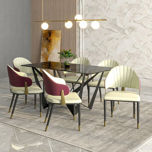 Leisuremod Aria Modern Dining Chair in Leather and Iron Legs with Curved Back in Red - AC45R