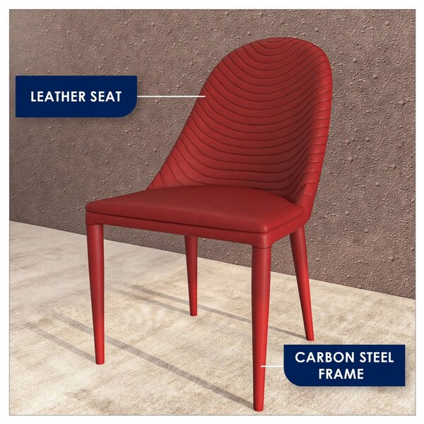 Leisuremod Seville Modern Leather Dining Side Chair with Iron Legs in Red, 2PK - SC48R2
