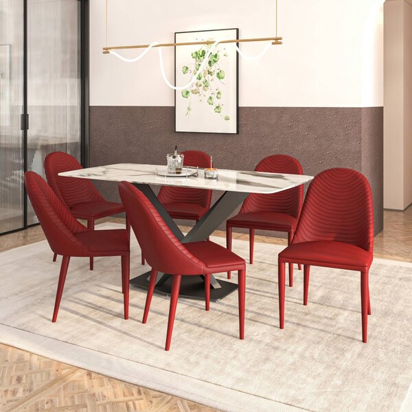 Leisuremod Seville Modern Leather Dining Side Chair with Iron Legs in Red, 2PK - SC48R2