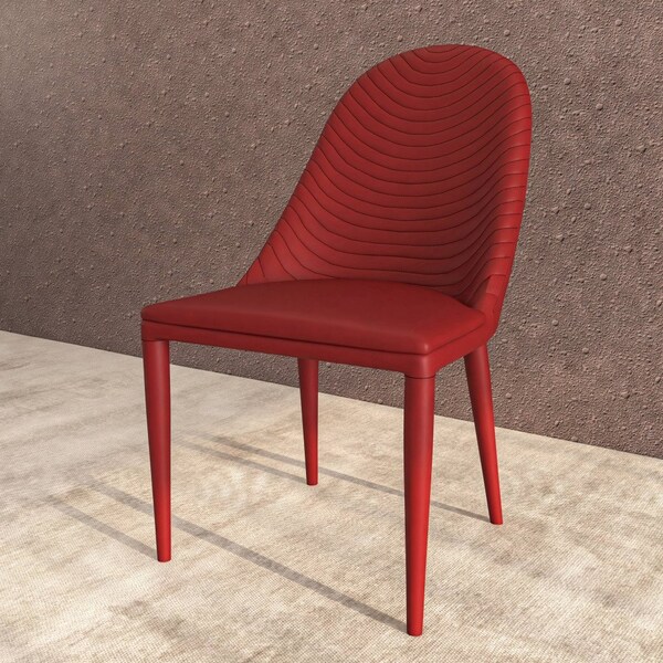 Leisuremod Seville Modern Leather Dining Side Chair with Iron Legs in Red, 2PK - SC48R2