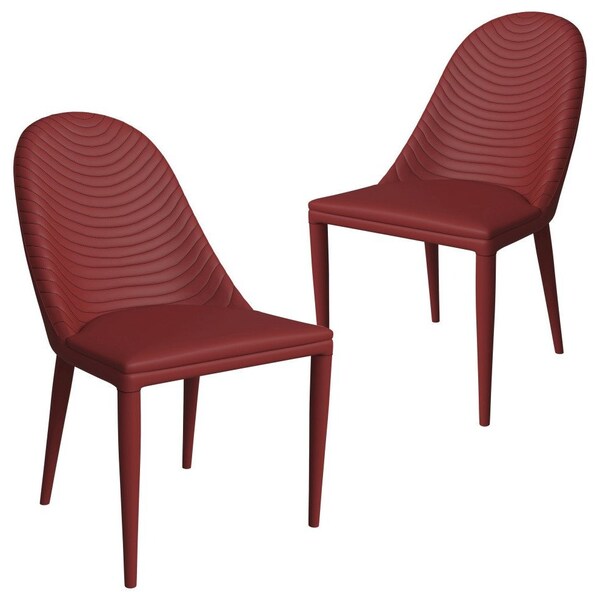 Leisuremod Seville Modern Leather Dining Side Chair with Iron Legs in Red, 2PK - SC48R2